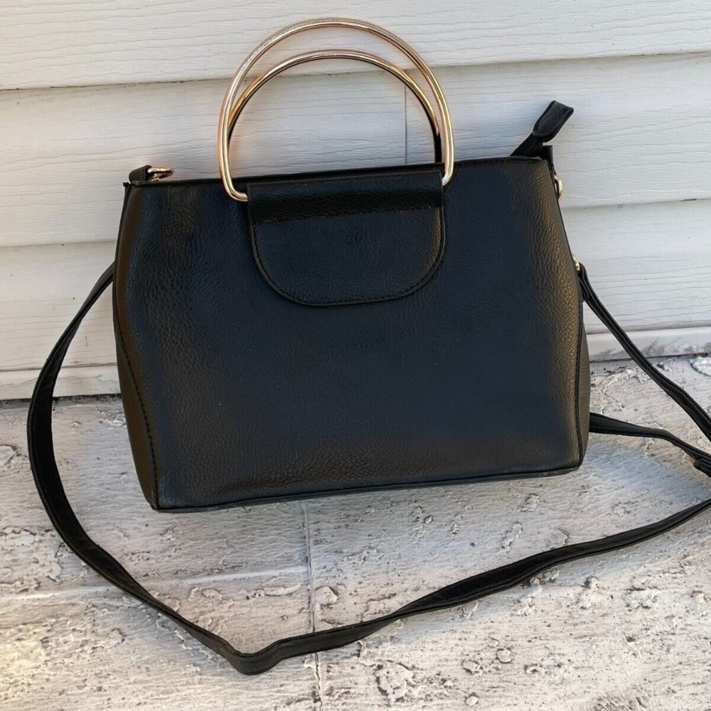 Kaari Blue Women Hanf Bag Black Faux Leather PU Shoulder Bag Handbag